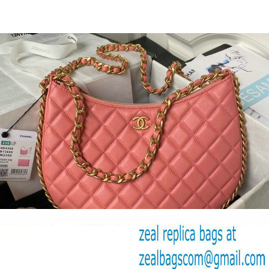 Chanel Shiny Crumpled Lambskin & Gold-Tone Metal Large Hobo Bag AS4368 Pink 2023